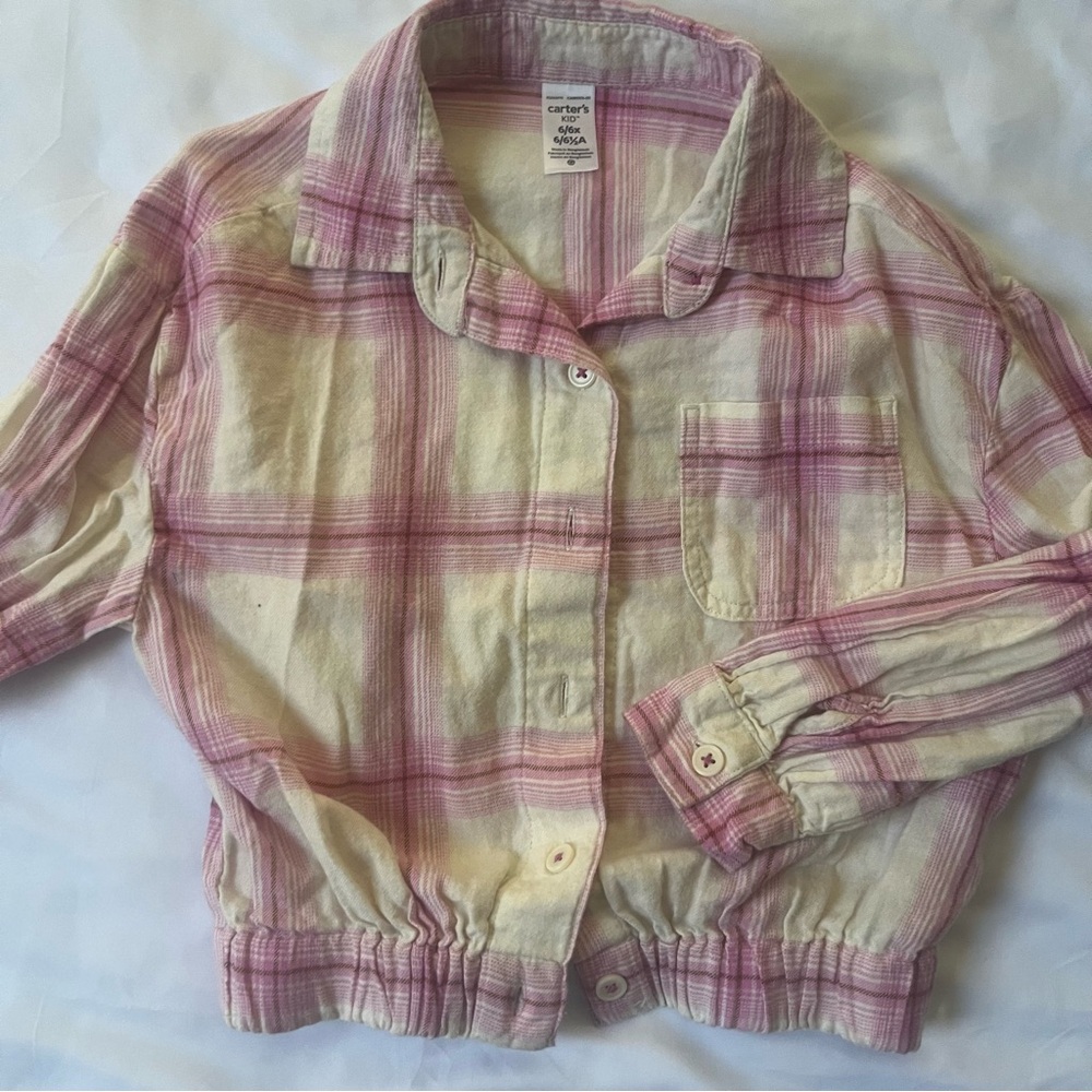 Carter’s Girls Size 6/6X Pink/White Plaid Button Down Top